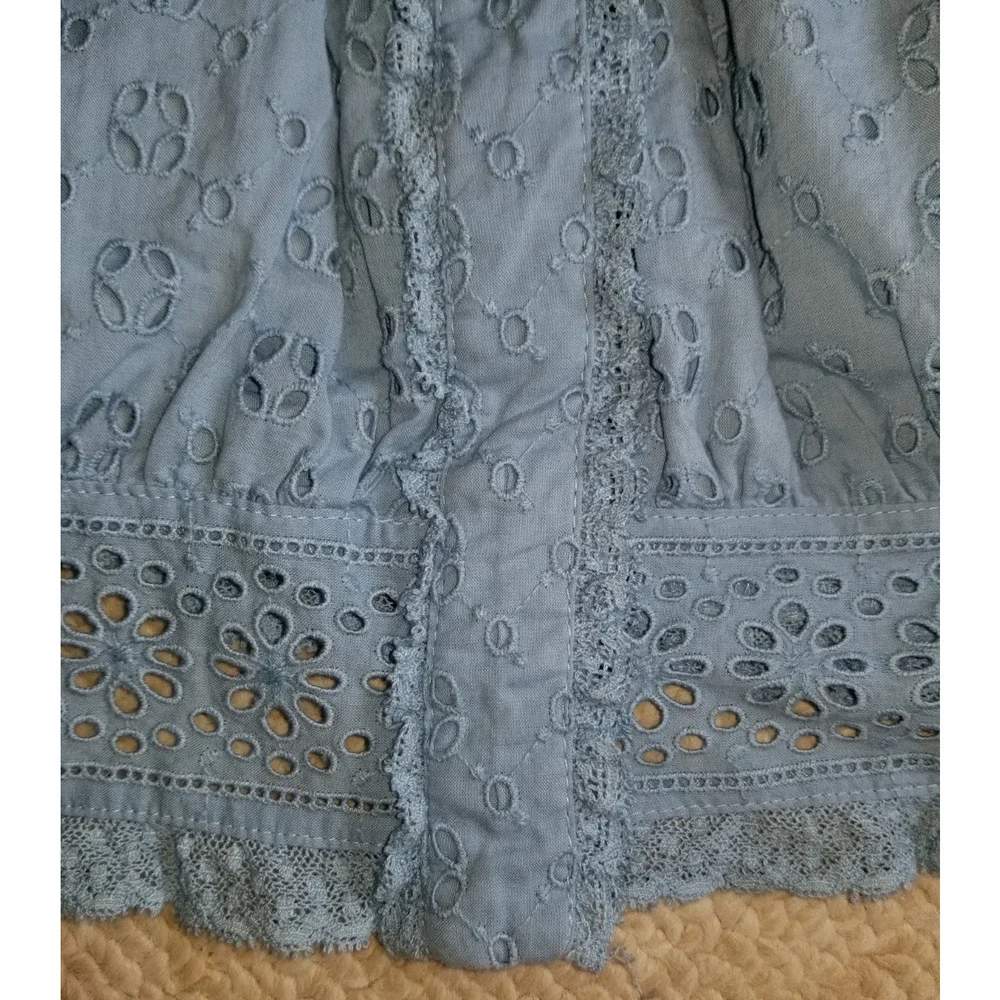 J. Crew Sky Blue Eyelet Cotton Peasant Blouse